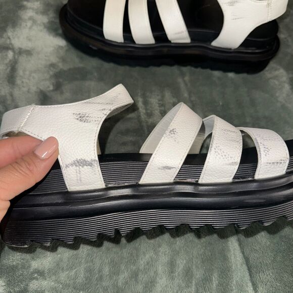 Truffle Collection Women's Sandals Sz 8 White Black Leather Ankle Strap Strappy - Picture 6 of 7